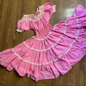 Vintage 60’s 70’s San Francisco Lace Dress Pink Smocked Dress Hippie Mini Dress